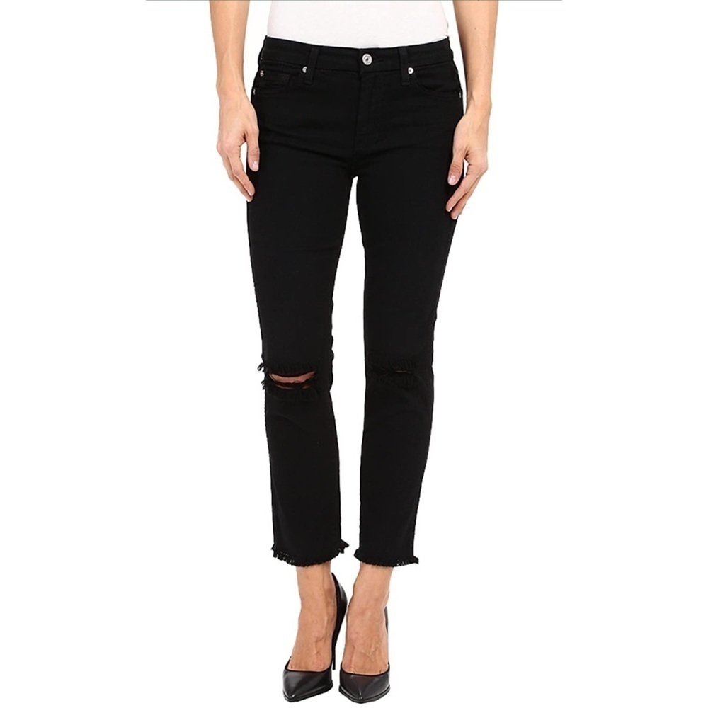 7FAM Timeless Ankle Straight Leg Distressed Raw Hem Jeans